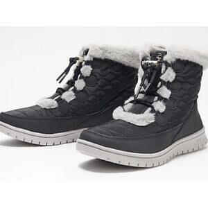 Ryka Womens Black Snow Bound Water Repellent Faux Fur Winter Boots Lace sz 8 NEW